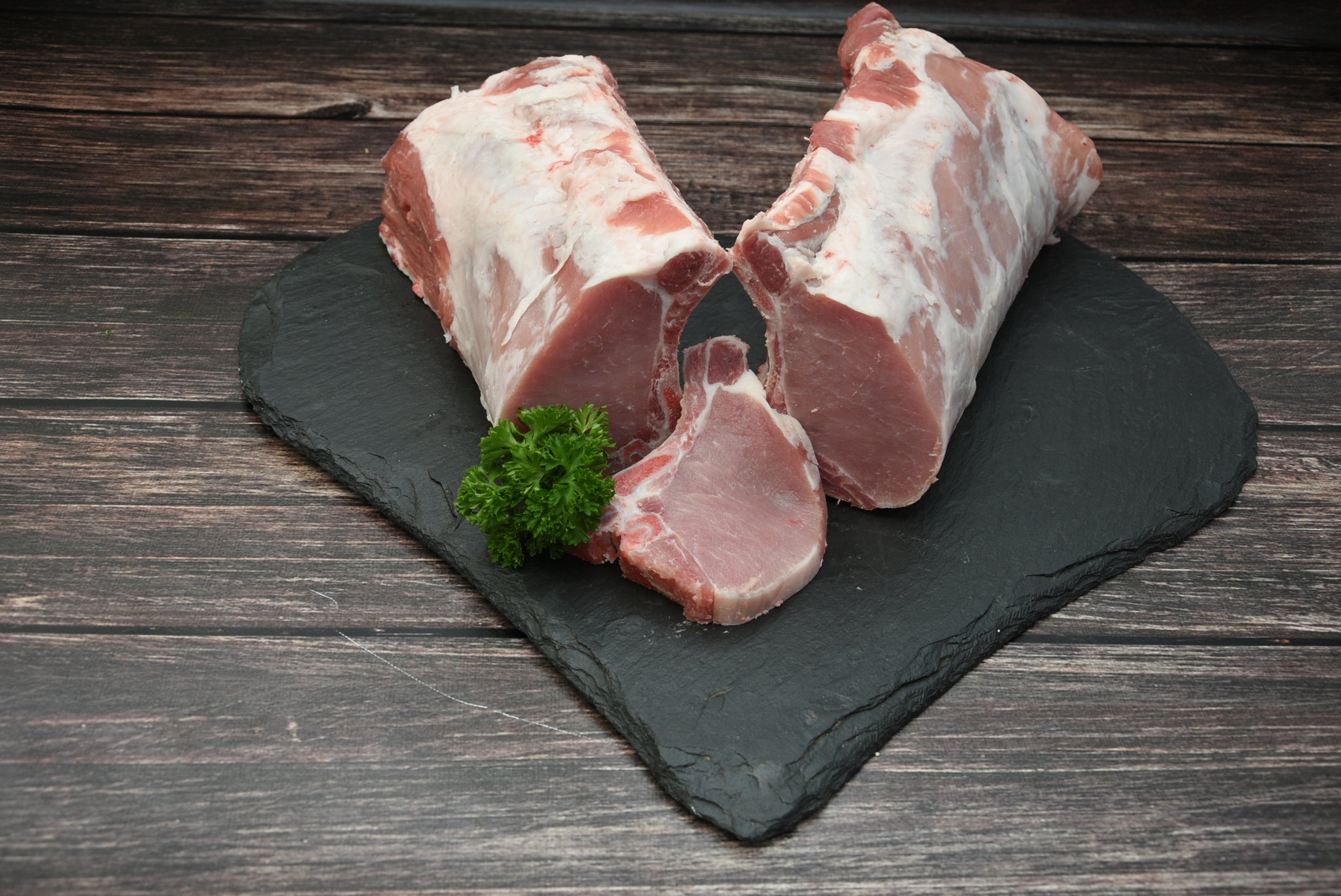 Schweinekotelett ohne Filet, 250g Portion, Preis pro kg 23,90€ - Anzahlung