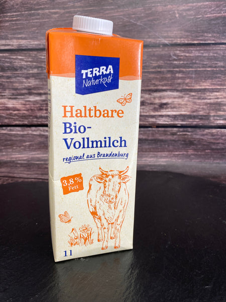 Terra H-Milch 3,8% Fett - Bio Vollmilch - 1 Liter Tetrapack - Anzahlung