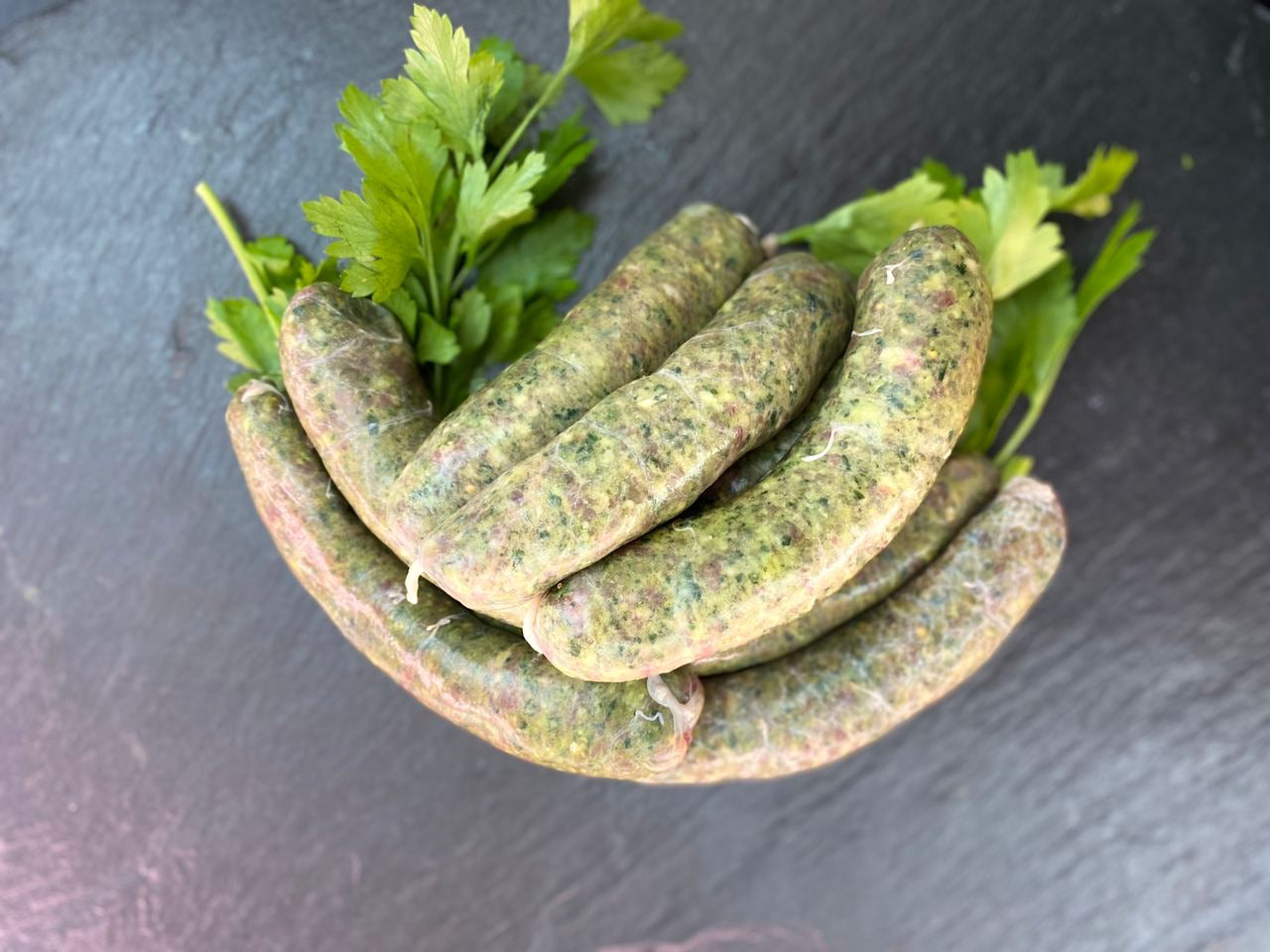 Green Summer Bratwurst (pro Stück ca. 80g), Preis pro Kilo 25,90€ - Anzahlung