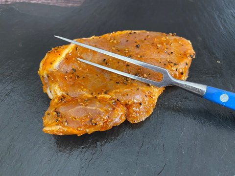 Schweinesteak mariniert „Holzfäller Art“ - 250g Portion - Preis pro Kg 30,90€ - Anzahlung