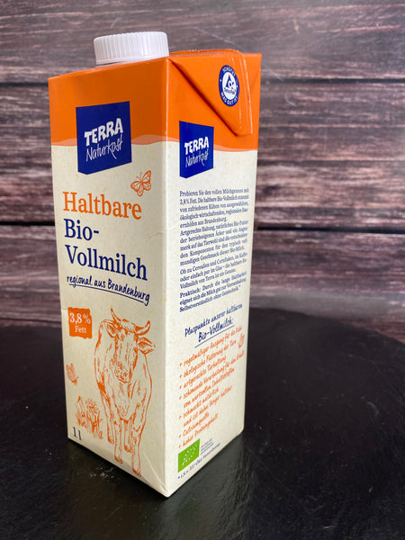 Terra H-Milch 3,8% Fett - Bio Vollmilch - 1 Liter Tetrapack - Anzahlung